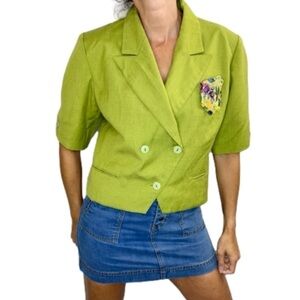 Vintage Prestige Paris green cropped double breasted short sleeve blazer